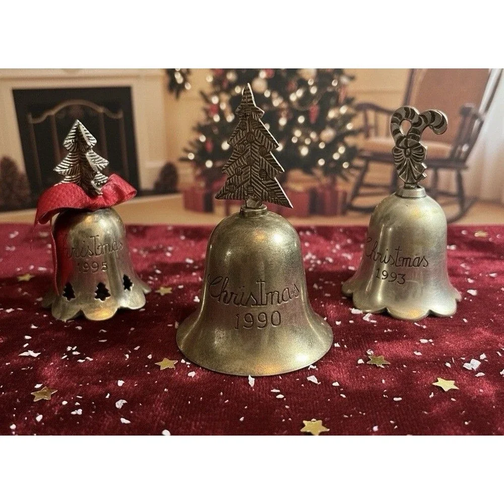 Vintage 90s Silverplated Christmas Bells Set 1990 1993 1995 Holiday